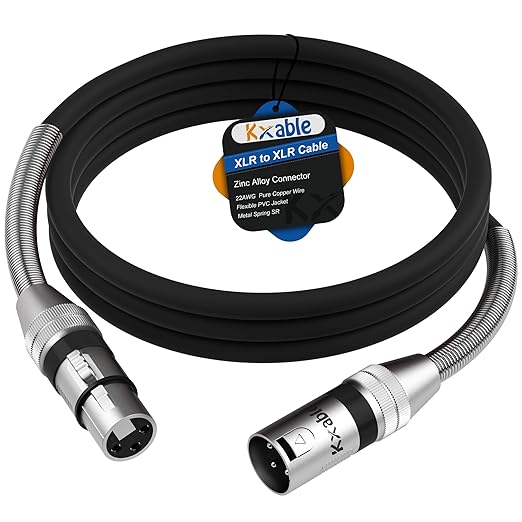 XLR Microphone Cable 6 FT, XLR Male to Female Balanced Mic Cable, 3-Pin Shielded Speaker Cord, Zinc Alloy Connectors, 22AWG Pure Copper, Metal Spring SR, Recording Studio, Podcast, Black