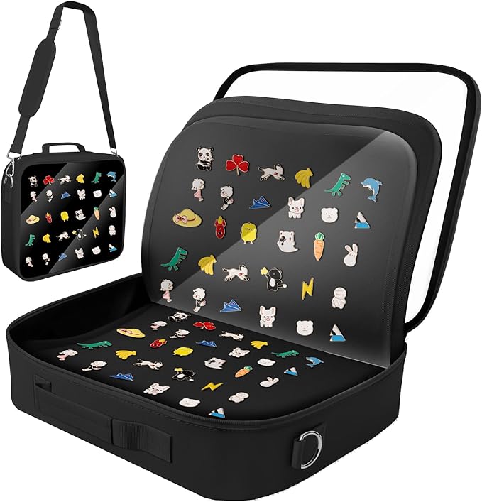 20 Pages Enamel Pin Display Bag - Large Pin Book for Collectors, Portable Travel Pin Board Carrying Case with Protective Film & Handle & Strap, Pin Holder Trading Book for Pins, Earrings and Brooches