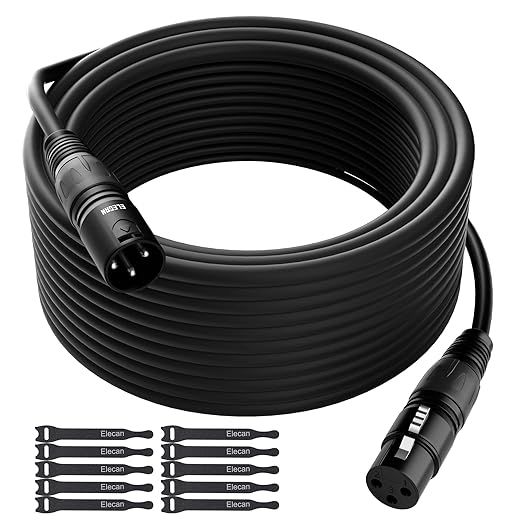 XLR Cable Microphone Cable 50 Feet,Elecan Heavy Duty Balanced XLR Speaker Cable (From 25-200FT) 3-Pin Shielded Male to Female Mic Cord,DMX Stage Lighting Patch Cable for Speaker Systems Mixer+10 Ties