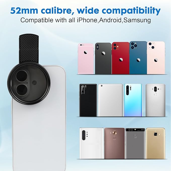 52mm CPL Phone Camera Filter,Clip-on CPL Polarizer Phone Camera Lens Filter for iPhone Samsung/Android Smartphones