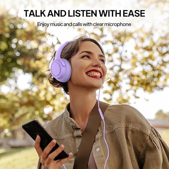 Wired Over-Ear Headphones with USB C Connector, Hi-Fi Stereo Sound, Noise-Isolating Ear Cups, Comfortable Fit for USB C Devices (with Bag, Purple)