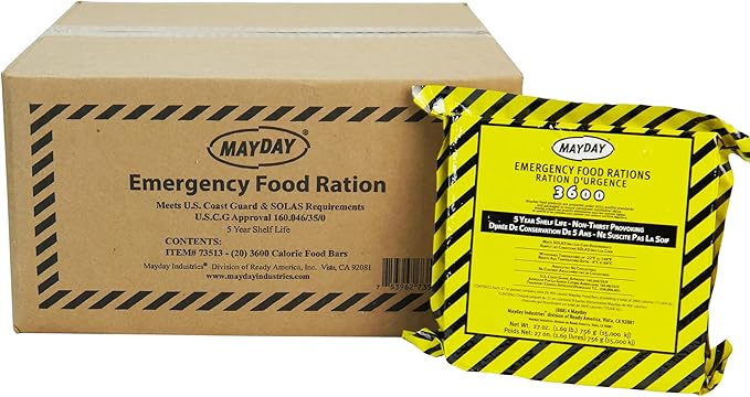 Mayday Emergency Food Bars, 3600 Calorie Meal Replacement Bars, 5 Year Shelf Life, Nutrient Dense Food Rations for Disaster Preparedness Earthquake, Fire, Flood, Leak-Proof Pouches Highly Storable and Portable Food Storage, Apple Cinnamon, 20 Pack