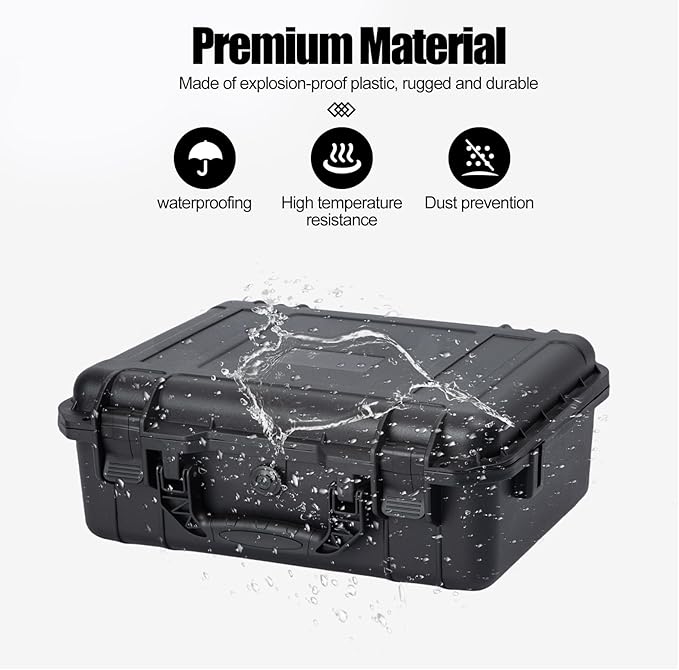 Moubruk Hard case Waterproof Hard Case with DIY Customizable Foam Insert Portable Protective for Camera Drones Equipments Tools Test Instruments 16.9''x13.7''x5.9''