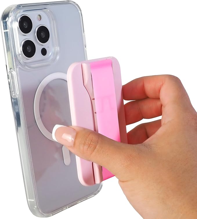 LoveHandle PRO MagSafe Compatible Magnetic Phone Grip w/Kickstand - Mount, Strap and Stand for Smartphone and Tablet - MagSafe Ring Included - Fits All Devices - Bubblegum Pink Glow