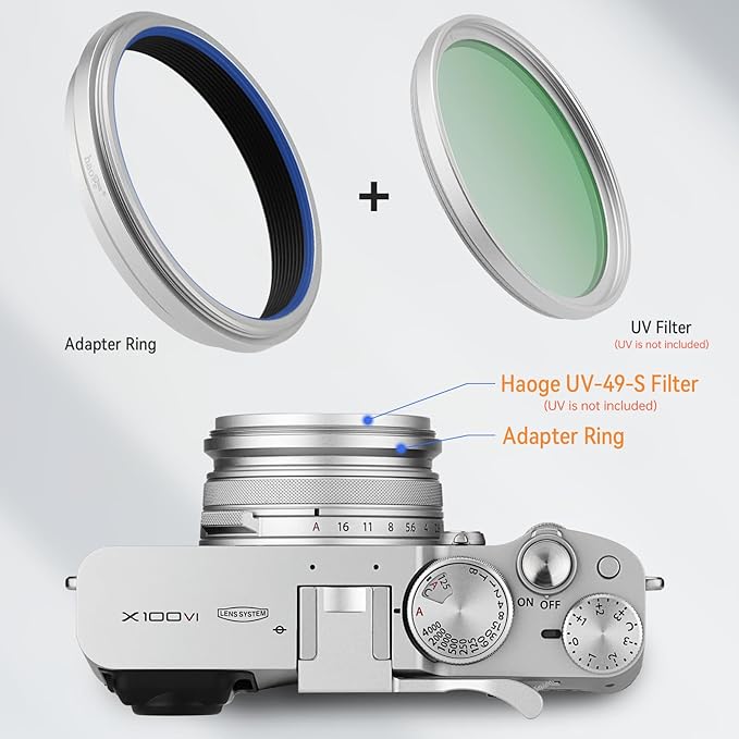 Haoge Lens Filter Adapter Ring for Fujifilm X100VI Fuji FinePix X100V Camera fit 49mm UV CPL ND Filter Lens Cap Replace Fujifilm AR-X100 Silver