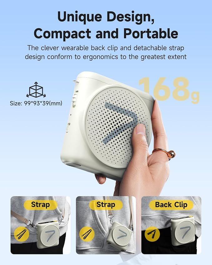 7RYMS WA1 Wireless Voice Amplifier with Headset Microphone for Teachers, Personal Power Amplifier with Noise Canceling, 164ft Range, 23H Working, Microphone Speaker for Teaching, Speech, Yoga(White)