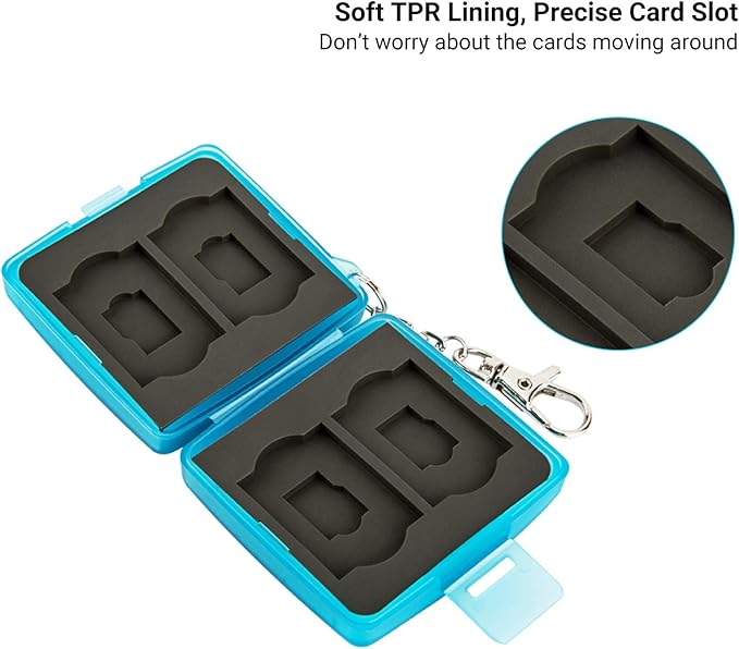 8 Slots Memory Card Case for 4 SD/SDHC/SDXC Cards and 4 Micro SD/TF Cards,Anti-Dust Crush Resistance,SD Card Case Small Micro SD Holder with Chain (Blue)