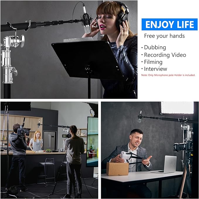 NEEWER Metal Microphone Boom Support Holder for C-Stands and Mic Stands, Black