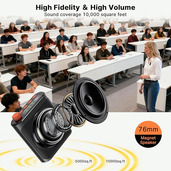 yAyusi Wireless Voice Amplifier for Teachers with 2 Magnetic Lavalier Mics, Hands Free Mini Portable Microphone and Speaker with Lanyard, Rechargeable Teacher Microphones for Classroom/Meetings/Speech