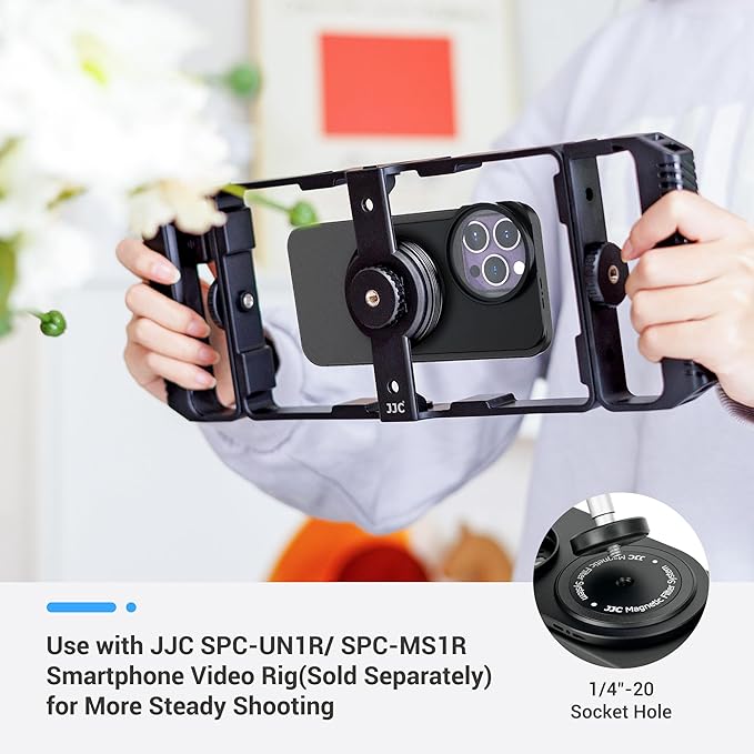 49mm Lens Filter Adapter Mount for iPhone 16/15/14/13 Pro Max 16/15/14 Plus Without case, Double-Sided Magnetic Phone Filter System with Lens Hood for ND CPL, 1/4-20" Screw & Cold Shoe Mount