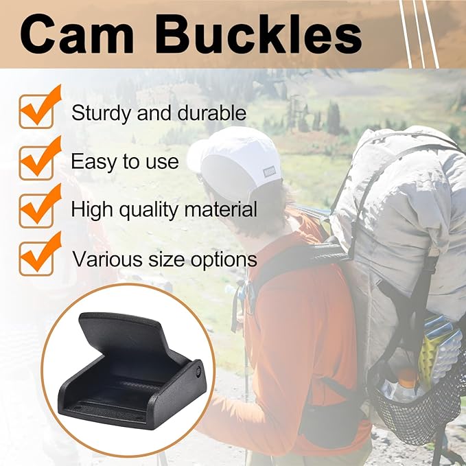 CooBigo 5pcs Webbing Cam Buckles Plastic Black Toggle Clip Backpack Straps