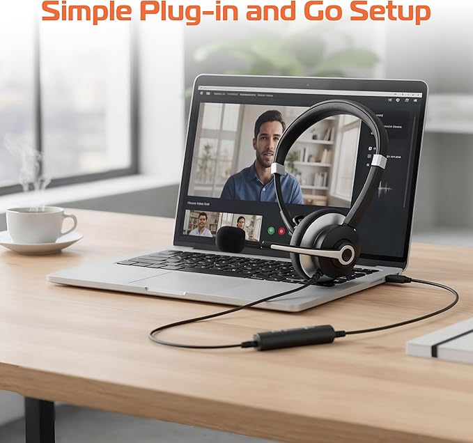 Spracht USB Wired Headphones for Work, WorkIT! Single Ear Computer Headset with Microphone, USB A & USB C Head Sets, Comfortable Wired Headphones with Microphone for Work, Online, Office