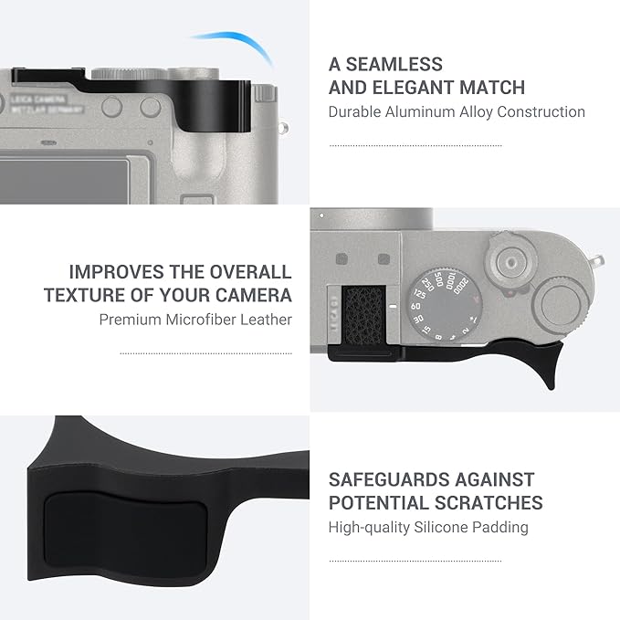 JJC Deluxe Metal Thumb Up Grip for Leica Q3 43/Q3/Q2 Cameras, Hot Shoe Thumb Rest Support Grip for Stable and Safe Hand Hold, with Anti-Scratch Silicone Pad, Not Affect The Use of Camera Buttons