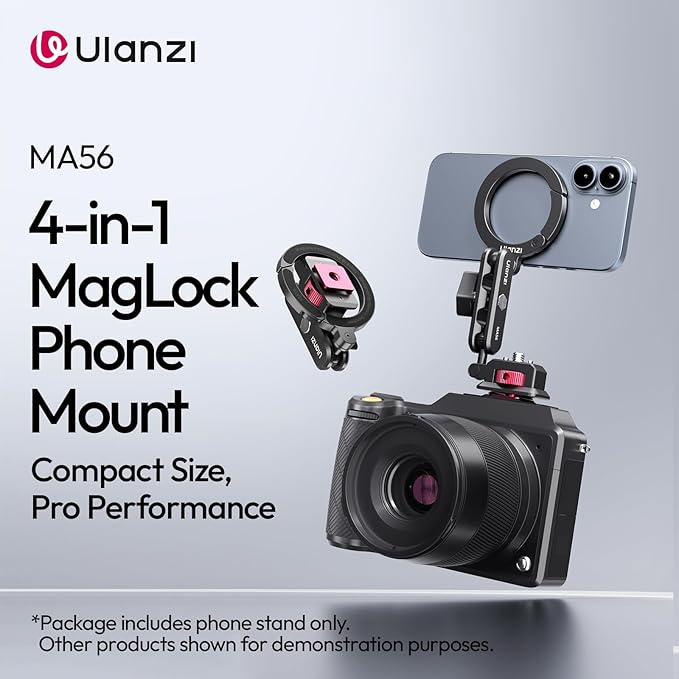 ULANZI Aluminum Magnetic Phone Tripod Mount, MA56 Camera Phone Mount w 1/4'' Screw & Thread Uka Arca Base, Adjustable Phone Holder for Monitoring Tripods Stabilizer for iPhone 17/16/15/14/13 Series