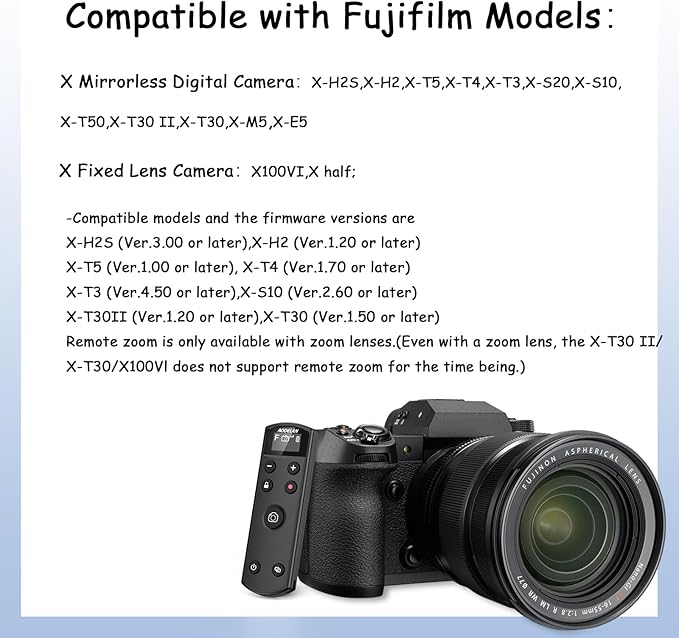 for Fujifilm Camera Rechargeable Shutter Release, AODELAN Wireless Remote Control Compatible with Fuji X-T30 II,X-S10,X-H2,X-H2S,X-T3,X-T4,X-T5,X-S20,X-T30,X-T50,X-M5,X100VI,X-E5,X Half