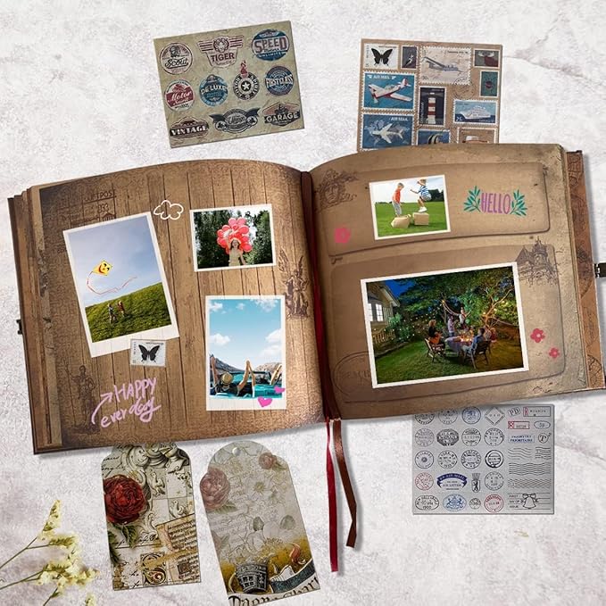 Adventure Book 148-Page DIY Handmade Scrapbook Kit - Vintage Embossed Cover Travel Diary,Gift Boxed with Full DIY Accessories for Couples,Anniversaries & More for Life’s Greatest Adventures