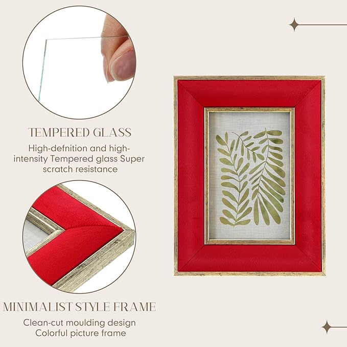 Kathfly 1 Pcs Red Velvet Picture Frame 4 x 6 Inch Vintage Photo Frame with Gold Metal Edge Horizontal & Vertical Mount for Poster Artwork Puzzles Tabletop Wall Display Christmas Home Office Decor