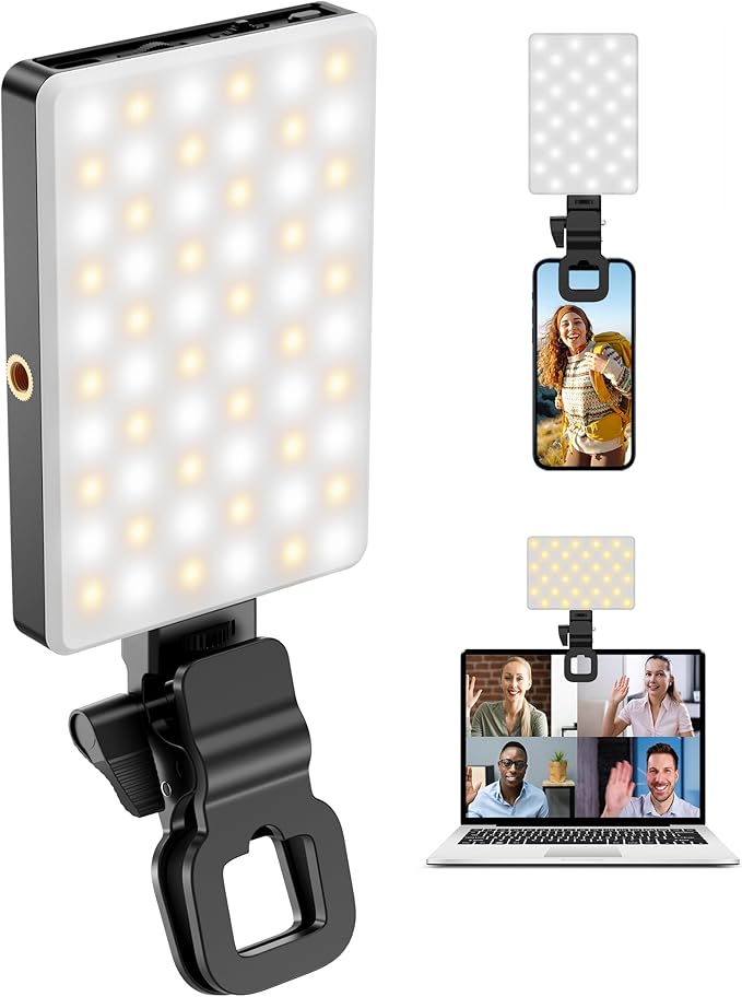 POVODO120LED Phone Light Clip:Selfie Light for iPhone, Adjusted3 Lighting Modes, 3000mah,2500k-2900K, CRI95+, Lighting for Video Recording, for Camera Light,Use for TikTok, Vlog,Meeting