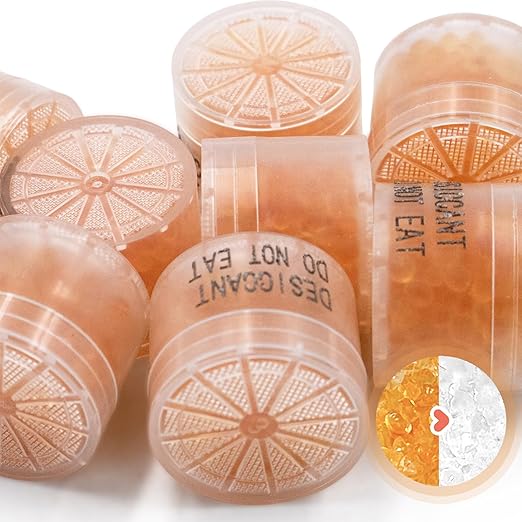 300pcs 2 Gram Food Safe Desiccant Canisters, Indicating [Orange to White] Silica Gel Capsules for Storage, Moisture Absorbers Canister