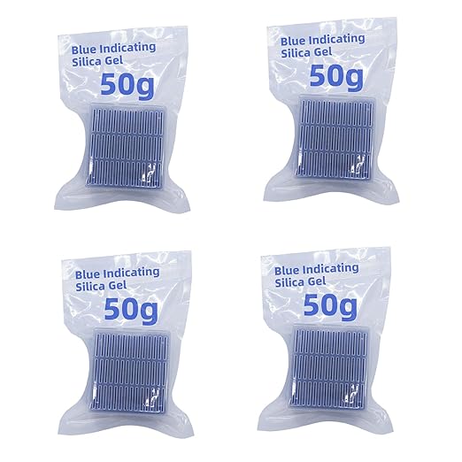 Blue Indicating Silica Gel Beads 4 Packs 50 Gram Desiccant Functional Hard Plastic Canister Dehumidifier Moisture Absorb Box Dryer for Camera Microscopes Telescopes