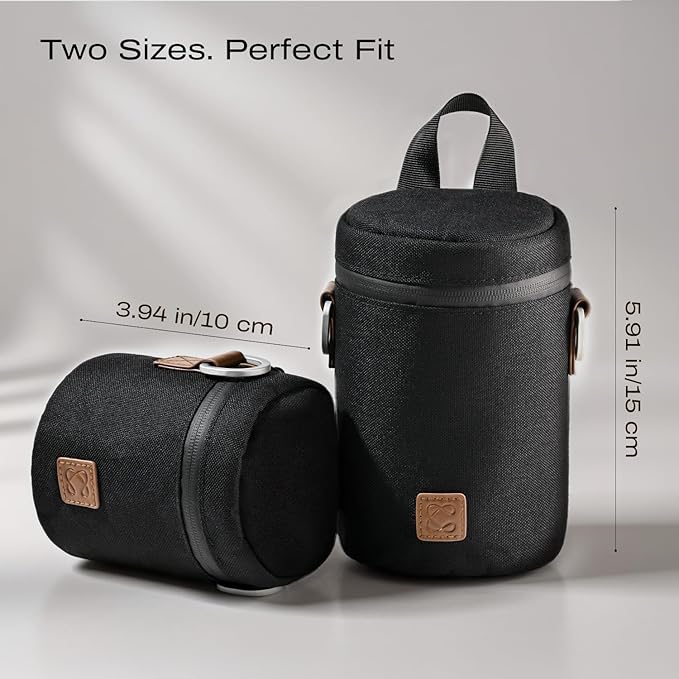 C Coiro Premium Camera Lens Case with Quick Release Strap, Water Resistant Protective Lens Pouch for DSLR Camera, 2 Size L and M, Compatible for Canon, Nikon, Sony, Pentax, Olympus