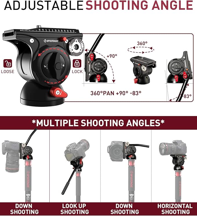 IFOOTAGE Video Camera Head Komodo K5S,Aluminum Fluid Heads,Stable Tripod Head for Pan and Tilt,with Quick Release Plate,Max Load 11 lbs/5kg