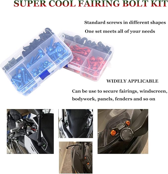 Motorcycle Fairing Bolt Kit Screws Fasteners Fixing Sportbike for Yamaha Honda Kawasaki Suzuki BMW, Mounting Kits Washers Nuts Screws Clips Assortment