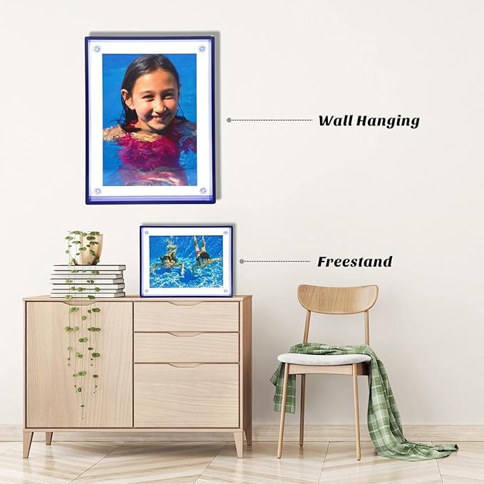 Gelite Acrylic A4 Frame to Display A4 Pictures or Smaller Mat-free Neon Floating Photo Frame for Wall and Tabletop, Navy Blue