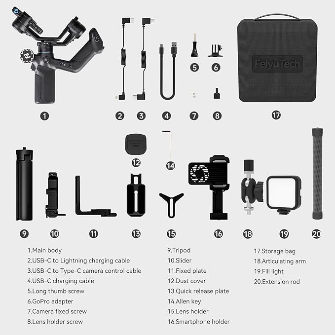 FeiyuTech SCORP Mini 3 Pro Kit Camera Gimbal 3-Axis Camera Stabilizer Built-in AI Track, 2kg Payload,14Hour Battery Life, Compatible with Mirrorless, Compact, Action, Cameras and Smartphones