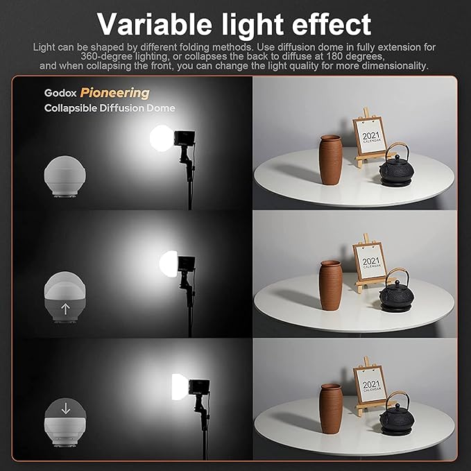 GODOX ML-CD15 Collapsible Softbox Diffusion Dome Flash Diffuser Modifier with 3 Adapters for godox V1 V1PRO AD100PRO AD200PRO V860III V860II V850II TT685II TT685 TT600 TT560II TT520II TT660S AD300PRO