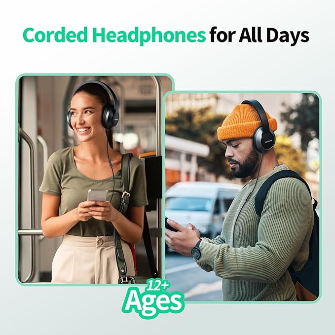 W2 USB C Headphones Wired Over Ear, 3.5mm AUX Plus USB-C Adapter, Wired Headset with Mic, Sturdy 4.9ft Extra-Long Cable for Gaming Consoles, iPhone 16, iPad & Tablets, Foldable with Pouch