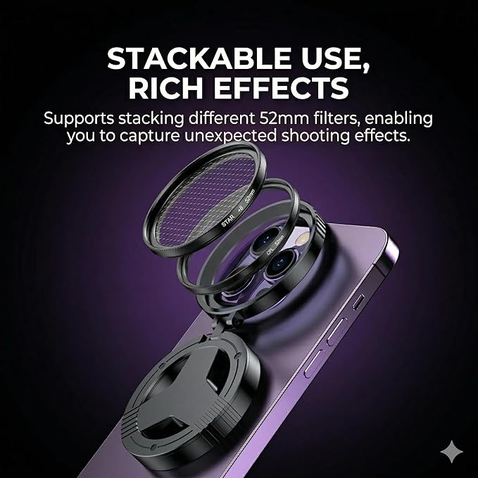 Anti-Glare Magnetic Phone Filter, Anti-Glare, Reduces Reflections Enhances Colors, Magnetic Phone Filter with Cleaning Cloth, Foldable 52mm Cpl Polarizing Lens (1PCS)