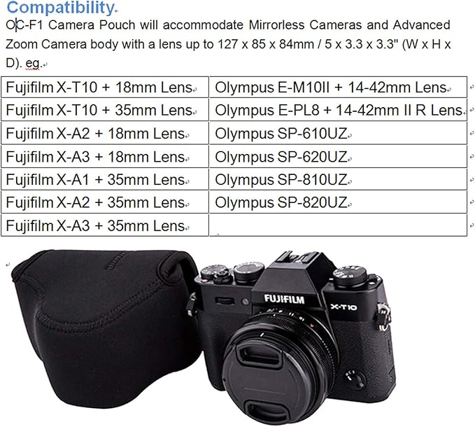 JJC Black Ultra Light Neoprene Camera Case, Compatible with X-E4 X-T30 II X-T30 X-T20 X-T10 +Short Prime Lens, 18mm F1.4/ 27mm F2.8/ 35mm F2, Pouch Bag Fuji X100V X100VI, Compact Size 127x85x84mm