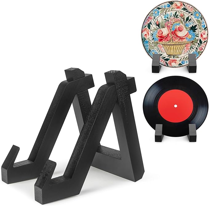 Country Rustic Plate Display Stand, 8-Inch Plate Stand for Display, Vinyl Record Display Stand, Wooden Plate Holder Stand, Farmhouse Wooden Photo Holder Stand (Fit Items up to 17"/43cm High)