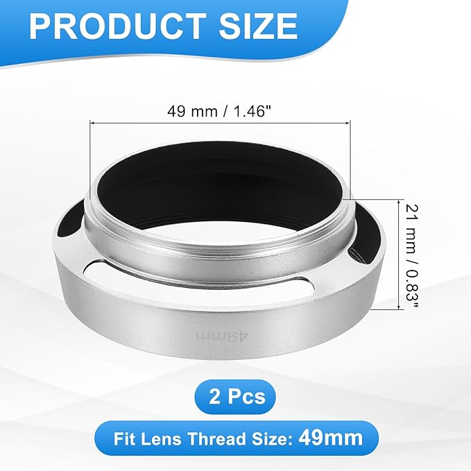 PATIKIL 2 Pcs 49mm Lens Hood, Universal Metal Hollow Curved Screw-in Vented Lens Hoods for Fujifilm for Pentax, Silver