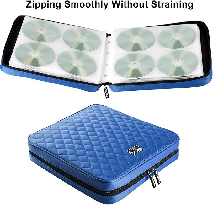 CD Case DVD Holder Storage: 160 Capacity DVD Cases Organizer Portable Wallet Storage - CD Plastic Protective Carrying Binder for Home Travel (Blue)