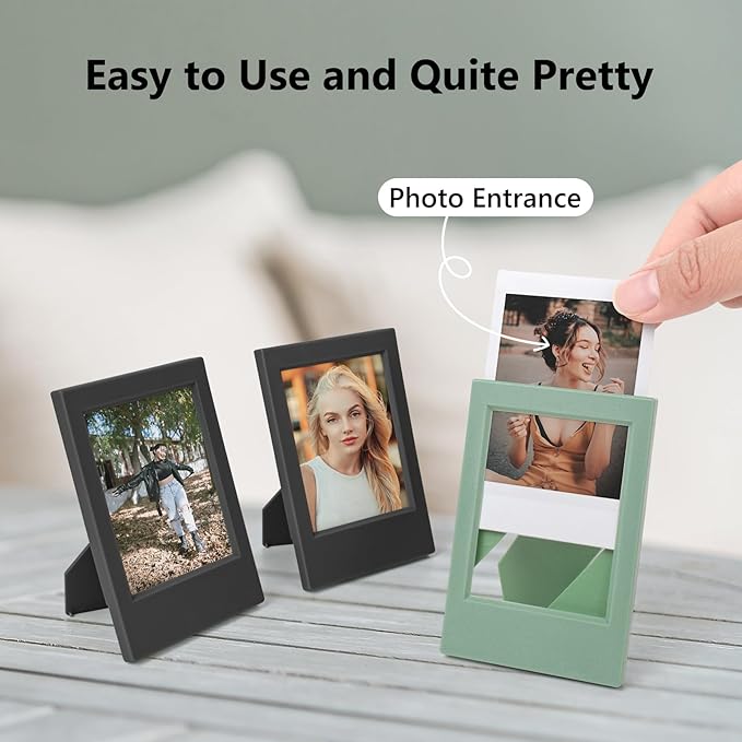 HIYQIN 8 Pack 2x3 Mini Photo Frames with Clear Protective Film - Black & Green, Compatible with Fujifilm Instax 2x3 Mini Film