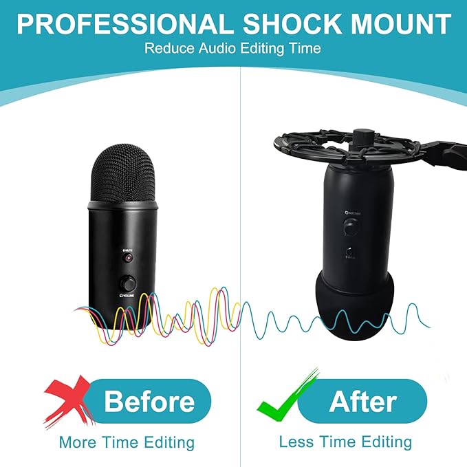Blue Yeti Shock Mount Anti-Vibration Matching Boom Arm Stand Compatible w/Blue Yeti, Yeti X, Snowball & Blue Yeti Nano Mic (Black)