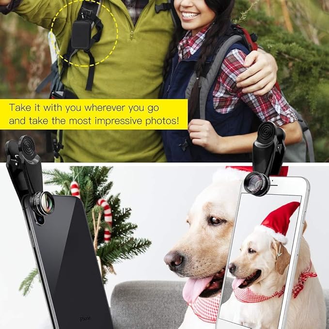 3-in-1 Phone Camera Lens Kit – 210° Fisheye Lens, 120° Wide Angle Lens, 20X Macro Lens for iPhone, Samsung & Android Smartphones – HD Optical Glass, Universal Clip, Portable Case (Black) (3 in 1)