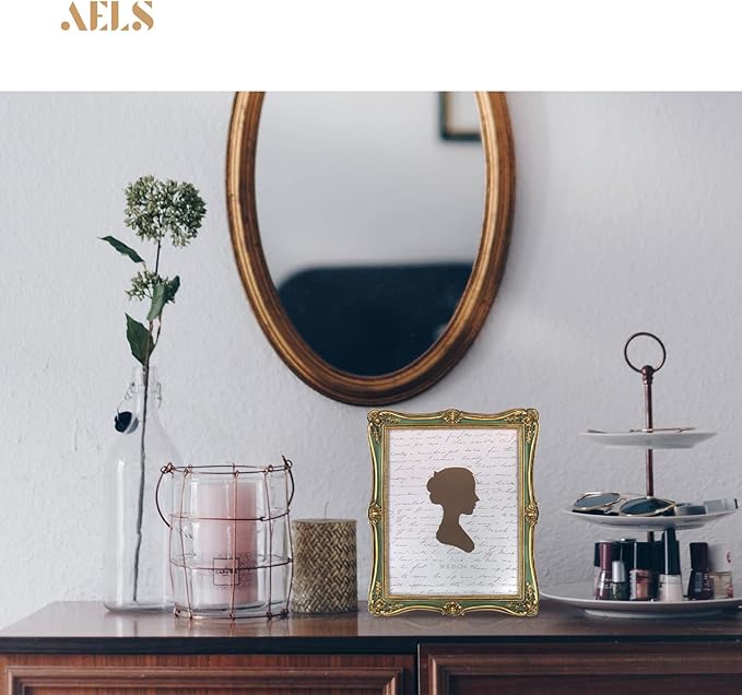 AELS 8x10 Inch Vintage Picture Frame, Elegant Antique Photo Frames with Glass Front, Photo Display, Tabletop Wall Hanging, Gift Ideas, Gold and Green