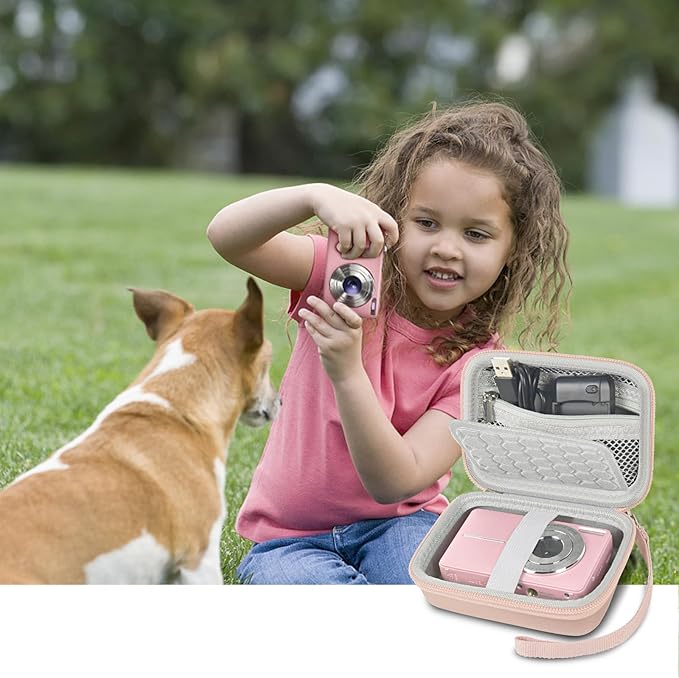 Digital Camera Case Compatible with CAMKORY/ for Lecnippy/ for Lecran/ for KODAK PIXPRO/ for Qumcou/ for WONNIE Point & Shoot Cameras, Small Compact Camera Pouch for SD Card Accessories (Rose Gold)