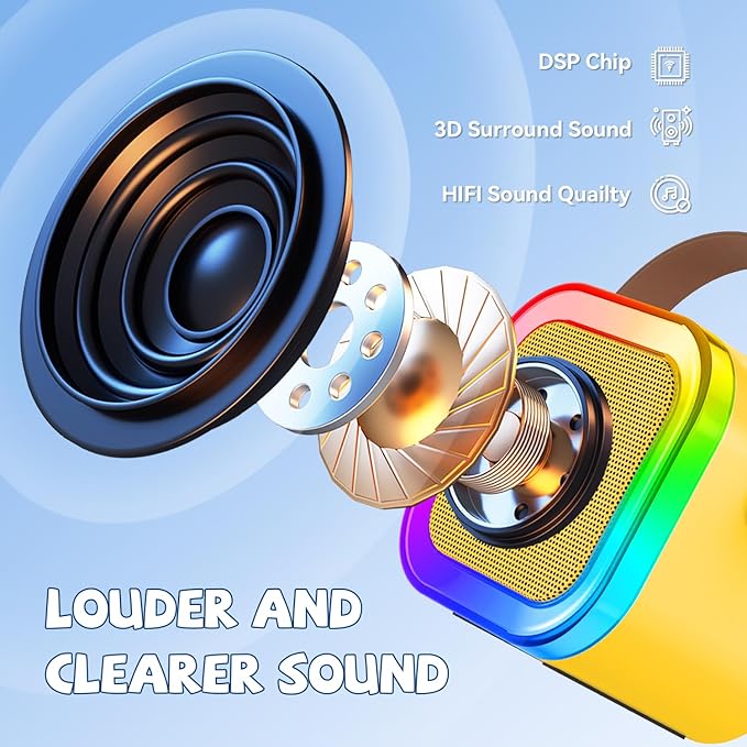 【2026 Newest】 Mini Karaoke Machine for Kids Girls & Boys - Portable Bluetooth Speaker with 2 Wireless Microphones - Kids Birthday Gifts for Ages 4-10 - Kids' Instrument Accessories - Yellow