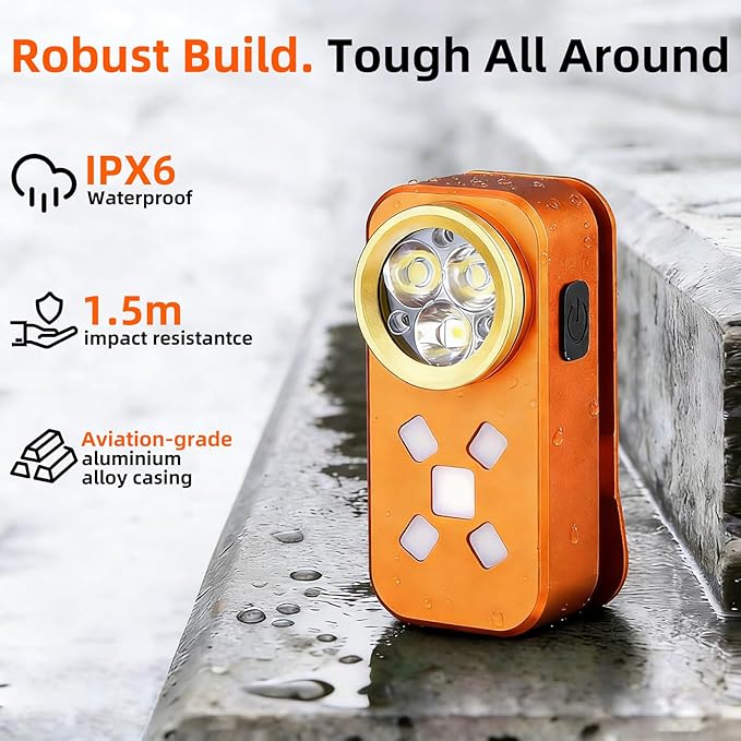 Rechargeable EDC Flashlight, Mini LED Flashights, 500 Lumens Portable Clip EDC Light, Pocket Flashlights, Magnetic Small Keychain Flashlight for Signaling, Camping, Emergency (Orange)