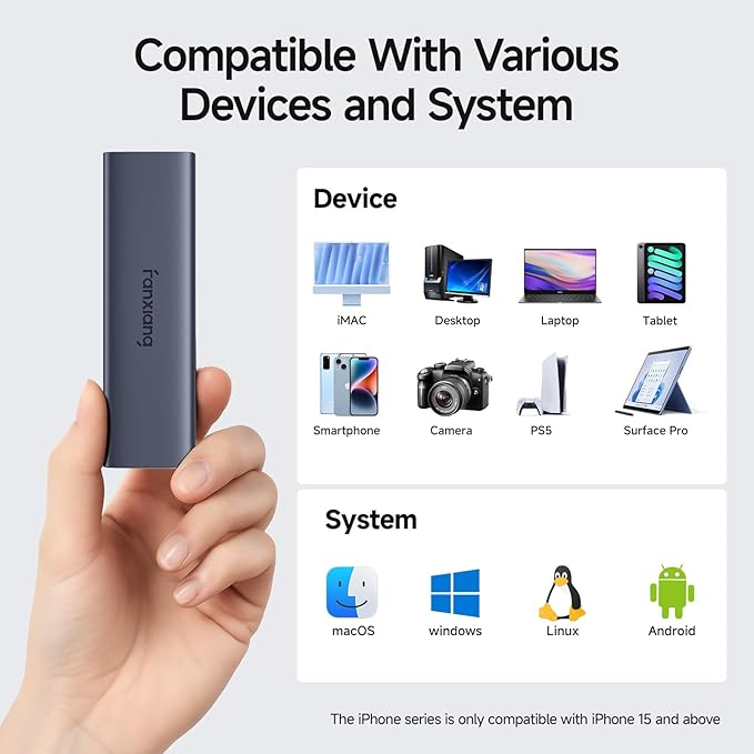 fanxiang 1TB External SSD - Portable SSD External Solid State Drive, 1000MB/s,USB 3.2 Gen2 Type-C, Aluminum Alloy, External Hard Drive for iPhone15/16/17,Android, Mac, Windows -PS1008NEW