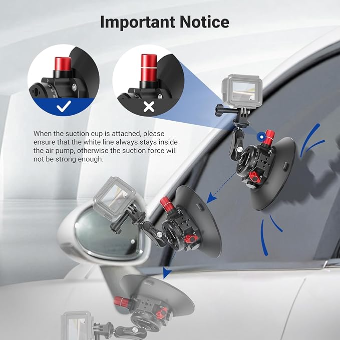 NEEWER 6"/15.2cm Camera Suction Cup Mount with Ball Head Magic Arm, Metal Suction Cup Mount on Car Windshield Dash for Camera/Action Camera/Phone Holder, with 1/4" & 3/8" Mounting Holes for ARRI