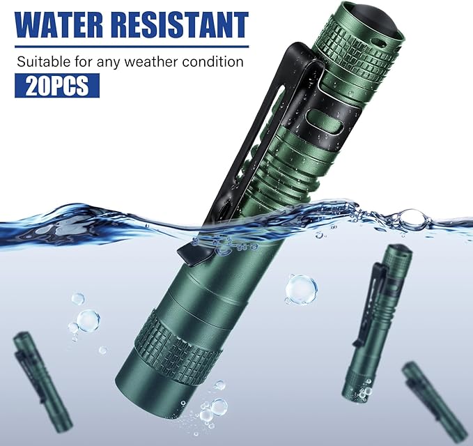 Hortsun 20 Pcs Mini Pen Light Flashlights Christmas Gifts for Men Pocket Flashlights Pen with Clip Small LED Handheld Slim Torches Without Battery(3.54 Inch,Green)