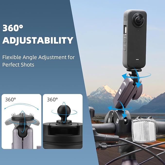 BRDRC Pocket 3 Camera Bike Mount Clamp Motorcycle Handle Holder Aluminum for Insta360 X5 X4 X3 Ace Pro Go 3S, for DJI Osmo Pocket 3 2 Mobile 7P Action 5 Pro 4 3, for GoPro Max Hero Mini Accessories