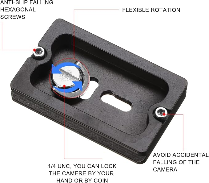 Frienda 2 Pieces Metal Quick Release Plate with 1/4''-20 Camera Screw Tripod Mount Plate Fits Standard for DSLR Camera Tripod Ball Head(Black,Pu60)