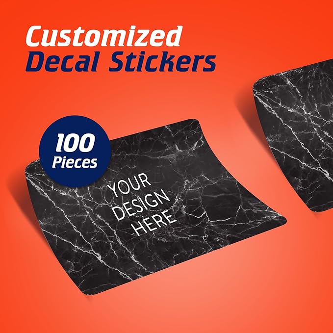 100 Custom Vinyl Stickers - Upload Your own Image, Text, Design, Logo - Personalized Logo Labels for Handmade, Packaging, Bottle, Jars, Candle, Brand Stickers (Black Marble, 6x4)
