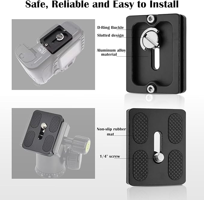 2 Pack Aluminum Alloy Quick Release Plate, Tripod Quick Release Plate PU50, for Arca Swiss Plate with 1/4" Slotted Screw/D-Ring Screw, Camera Mount Adapter for Standard Tripod Ball Heads